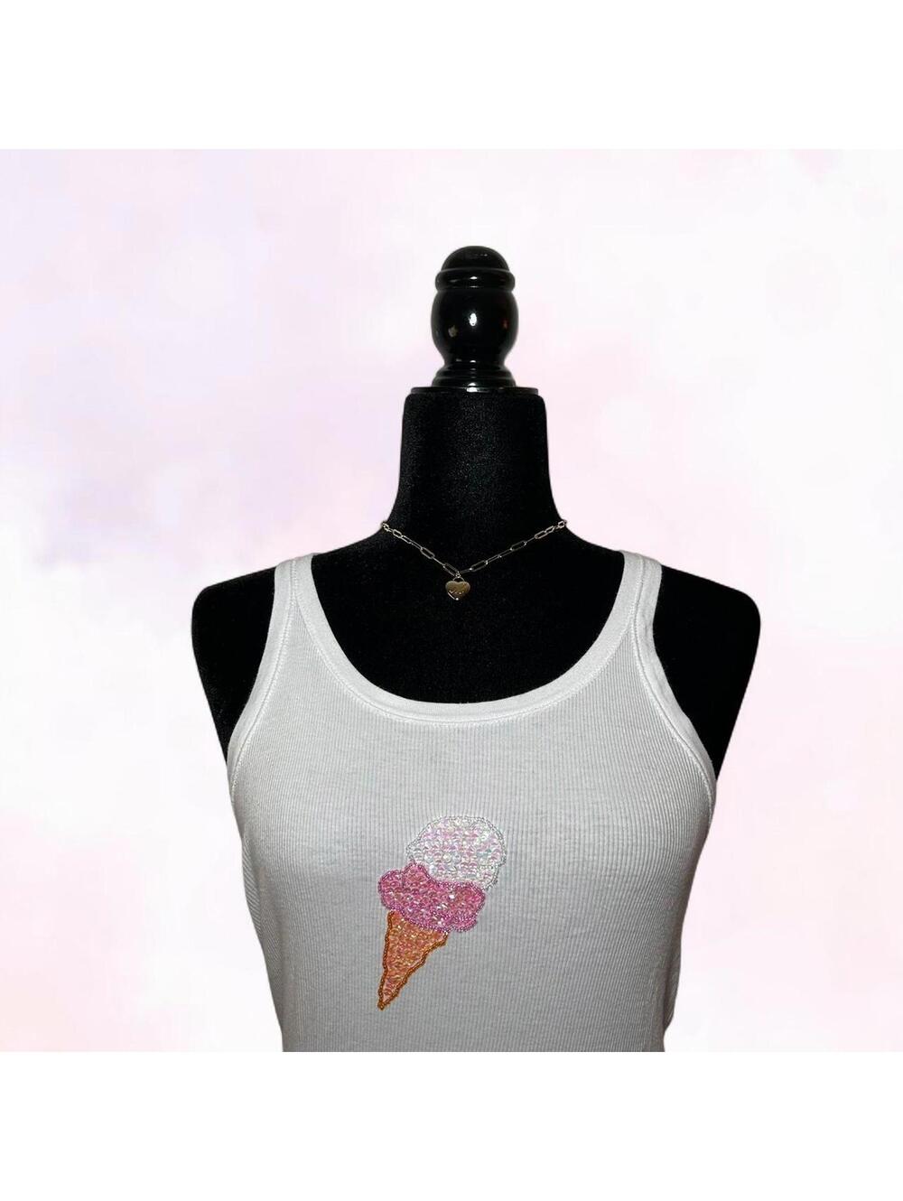Y2K Coquette 2000s White La Senza Candy Tank Top Size Large Beaded Detail - Picture 2 of 4